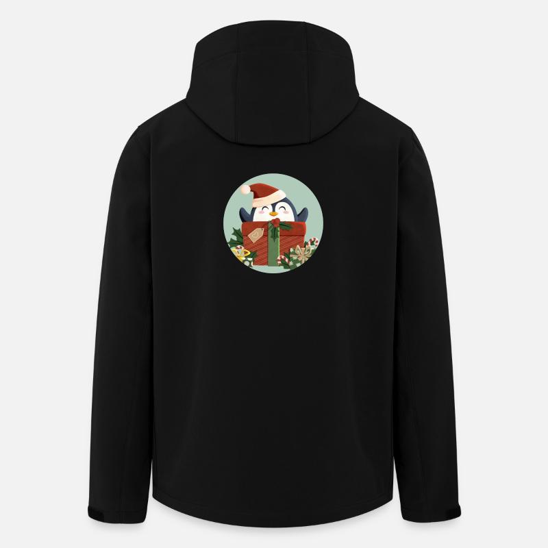 Cute Penguin with Gift and Santa Hat - Men’s Recycled Softshell Jacket by Stanley/Stella - black