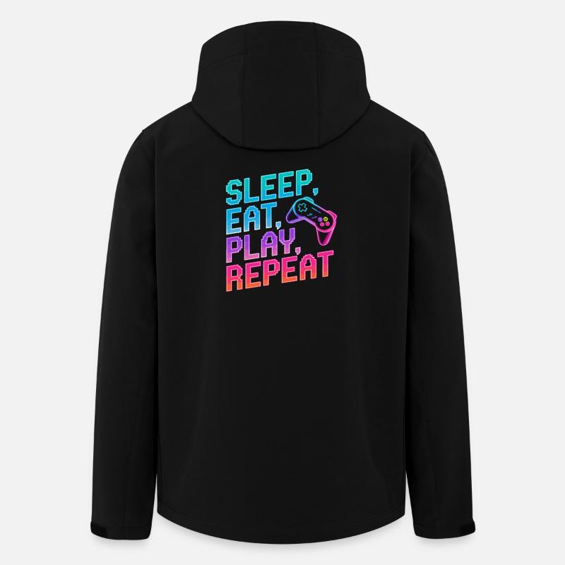 Dormir, manger, jouer, répéter, - Veste softshell homme en polyester recyclé Stanley/Stella - noir