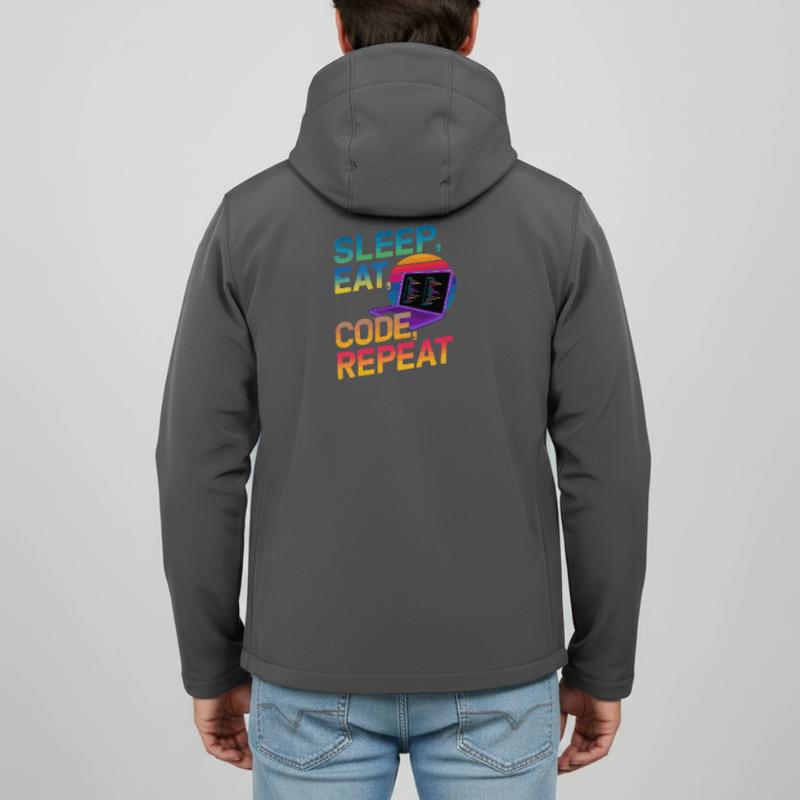 Sleep Eat Code Repeat Gift pour Coder Veste softshell homme en polyester recyclé Discoverer Stanley/Stella