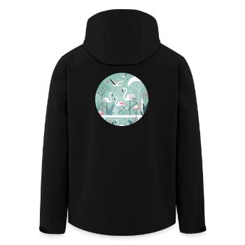 Flamingo-Illustration in tropischer Umgebung - Recycelte Männer Softshell-Jacke von Stanley/Stella - Schwarz - Hinten - AI Model Male 185 light (185cm)