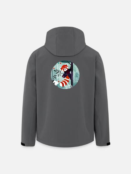 Glad rød panda i junglen - Stanley/Stella herre softshelljakke i genanvendt polyester - sort