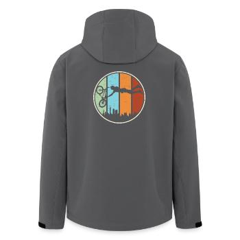 Urbane Mountainbike-Silhouette - Recycelte Männer Softshell-Jacke von Stanley/Stella - Anthrazit - Hinten - AI Model Male 185 light (185cm)