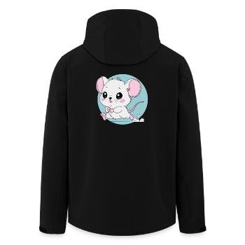 Funny Cartoon Running Mouse Art - Cheese Lover - Men’s Recycled Softshell Jacket by Stanley/Stella - black - Back - AI Model Male 185 light (185cm)