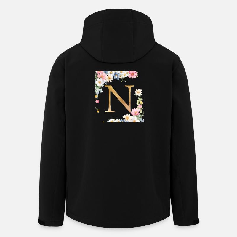 N Monogramme, Floral, Personnalisable - Veste softshell homme en polyester recyclé Stanley/Stella - noir