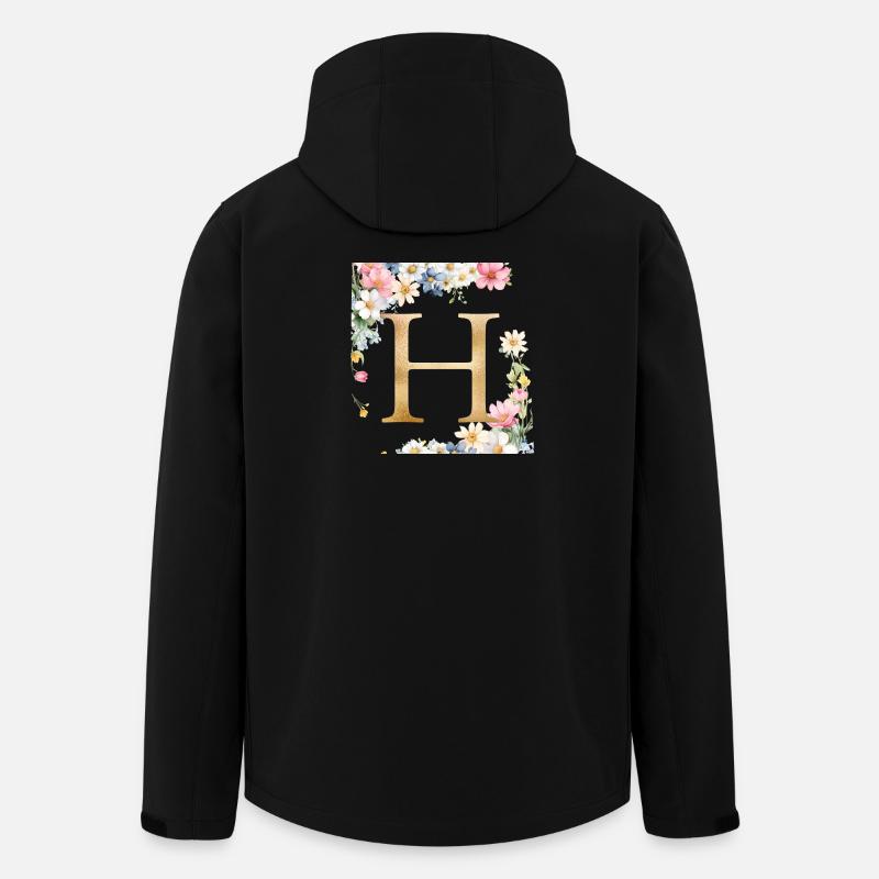 H Monogram, Floral, Personalizable - Men’s Recycled Softshell Jacket by Stanley/Stella - black