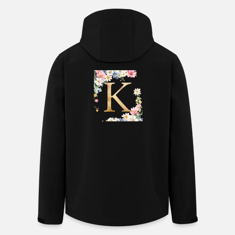 K Monogram, Floral, Personnalisable - Veste softshell homme en polyester recyclé Stanley/Stella - noir