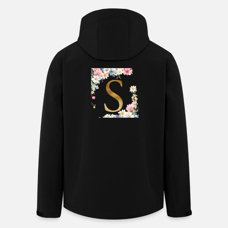 S Monogramme, Floral, Personnalisable - Veste softshell homme en polyester recyclé Stanley/Stella - noir