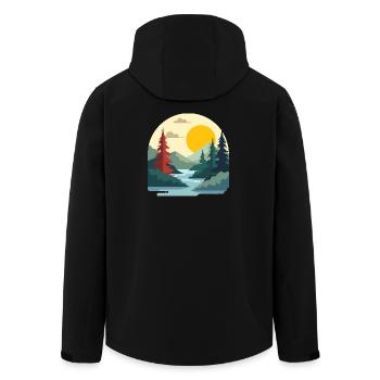 Vintage River and Mountain Sunset Art - Men’s Recycled Softshell Jacket by Stanley/Stella - black - Back - AI Model Male 185 light (185cm)