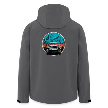 Mountain Jeep Adventure Illustration - Men’s Recycled Softshell Jacket by Stanley/Stella - anthracite - Back - AI Model Male 185 light (185cm)