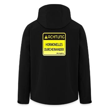 WECHSELJAHRE MENOPAUSE - ACHTUNG HORMONE - Recycelte Männer Softshell-Jacke von Stanley/Stella - Schwarz - Hinten - AI Model Male 185 light (185cm)