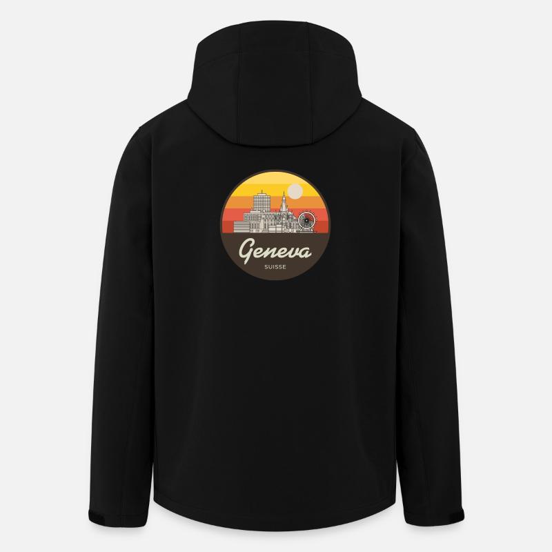 Genf Skyline Sonnenuntergang - Recycelte Männer Softshell-Jacke von Stanley/Stella - Schwarz