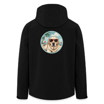 Golden Retreiver Dog on the Beach with Red Glasses - Men’s Recycled Softshell Jacket by Stanley/Stella - black - Back - AI Model Male 185 light (185cm)