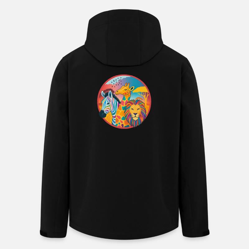 Colorful savannah trio: zebra, giraffe, lion - Men’s Recycled Softshell Jacket by Stanley/Stella - black