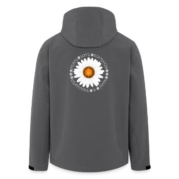 Peace Love KIndness Daisy Design - Men’s Recycled Softshell Jacket by Stanley/Stella - anthracite - Back - AI Model Male 185 light (185cm)