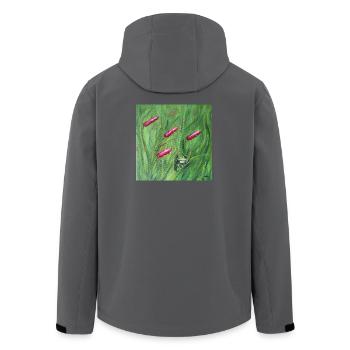 Green Frog Among Pink Pollens Artwork - Men’s Recycled Softshell Jacket by Stanley/Stella - black - Back - AI Model Male 185 light (185cm)