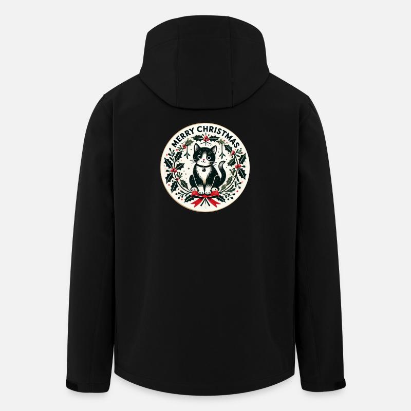 Festive Black Cat Holly Wreath - Men’s Recycled Softshell Jacket by Stanley/Stella - black