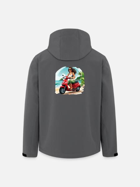 Frau mit rotem Roller am Strand - Recycelte Männer Softshell-Jacke von Stanley/Stella - Schwarz