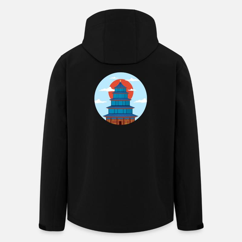 Pagode Traditionnel Bleu et Orange - Veste softshell homme en polyester recyclé Stanley/Stella - noir