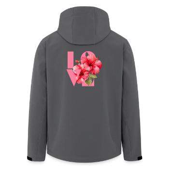 Lebendiges Hibiskus-Blumenherz-Design - Recycelte Männer Softshell-Jacke von Stanley/Stella - Schwarz - Hinten - AI Model Male 185 light (185cm)