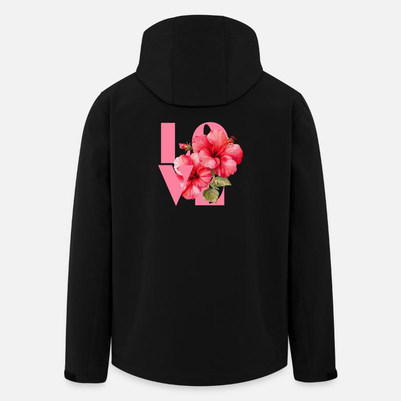 Vivid Hibiscus Floral Heart Design - Men’s Recycled Softshell Jacket by Stanley/Stella - black
