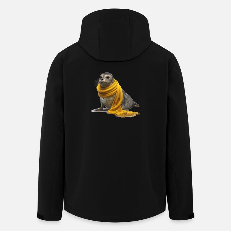 Cute seal with yellow scarf - Men’s Recycled Softshell Jacket by Stanley/Stella - black