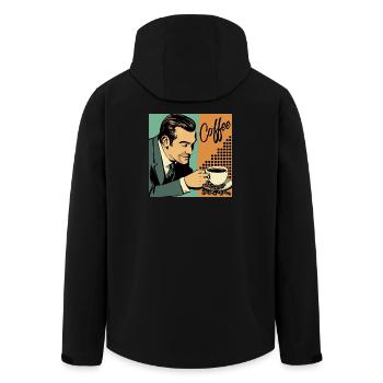 Affiche café rétro / vintage pour votre café - Veste softshell homme en polyester recyclé Stanley/Stella - noir - Dos - AI Model Male 185 light (185cm)