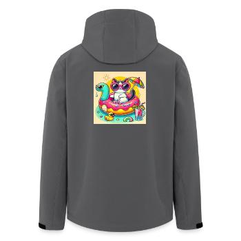 Süße Katze auf bunter Poolboje - Recycelte Männer Softshell-Jacke von Stanley/Stella - Anthrazit - Hinten - AI Model Male 185 light (185cm)