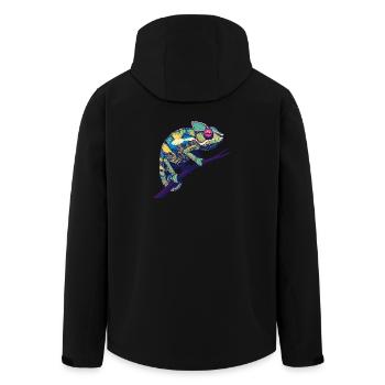 Pop Art Chameleon – Colorful Animal Motif - Men’s Recycled Softshell Jacket by Stanley/Stella - black - Back - AI Model Male 185 light (185cm)