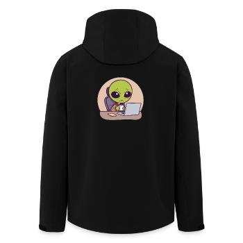 Gestresster Alien am Schreibtisch mit Kaffee - Recycelte Männer Softshell-Jacke von Stanley/Stella - Schwarz - Hinten - AI Model Male 185 light (185cm)
