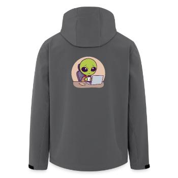 Stressed alien at desk with coffee - Men’s Recycled Softshell Jacket by Stanley/Stella - anthracite - Back - AI Model Male 185 light (185cm)
