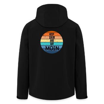 "Keep Calm and Say MOIN" – Retro Sunset - Men’s Recycled Softshell Jacket by Stanley/Stella - black - Back - AI Model Male 185 light (185cm)