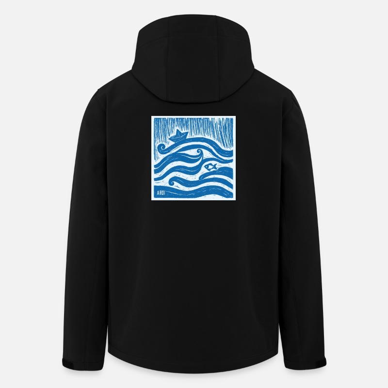 Schiff Ahoi - Linol Style - Recycelte Männer Softshell-Jacke von Stanley/Stella - Schwarz