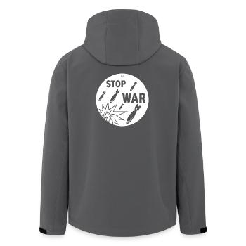 Stop War - Men’s Recycled Softshell Jacket by Stanley/Stella - anthracite - Back - AI Model Male 185 light (185cm)