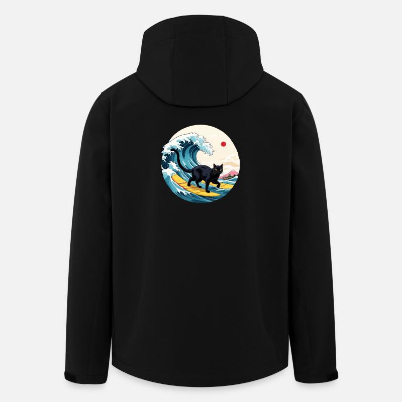 Black Cat Surfing Wave - Men’s Recycled Softshell Jacket by Stanley/Stella - black