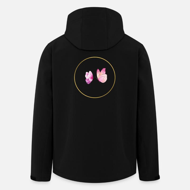 Papillon rose aquarelle en cercle - Veste softshell homme en polyester recyclé Stanley/Stella - noir