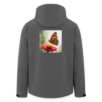 Schmetterling auf einer rosa Blume - Recycelte Männer Softshell-Jacke von Stanley/Stella - Anthrazit - Hinten - AI Model Male 185 light (185cm)