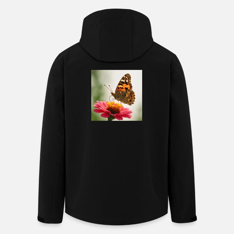 Papillon sur fleur rose - Veste softshell homme en polyester recyclé Stanley/Stella - noir