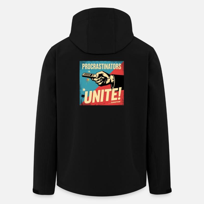 Les procrastinateurs s’unissent... Demain - Procrastique drôle - Veste softshell homme en polyester recyclé Stanley/Stella - noir