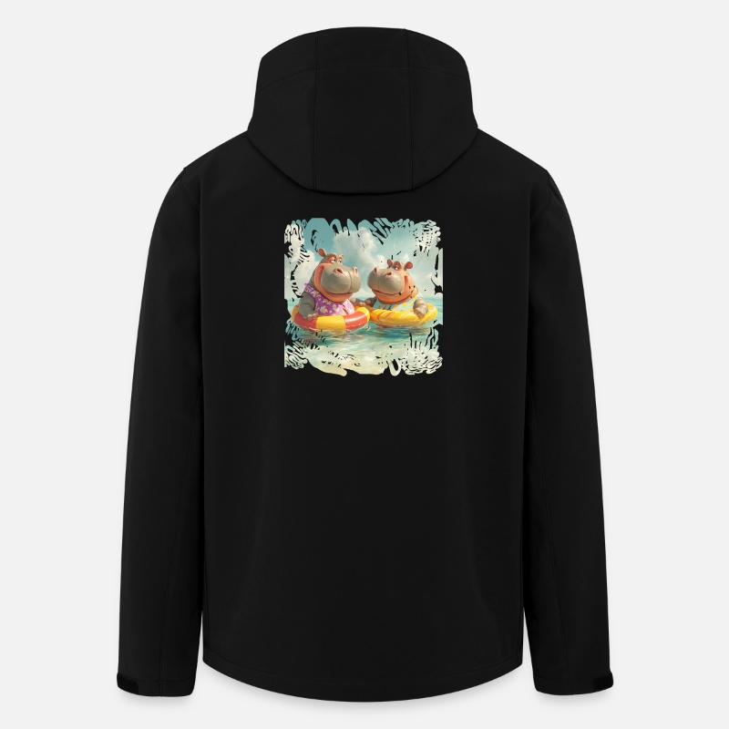 Südsee-Hippos im Schwimmreifen - Recycelte Männer Softshell-Jacke von Stanley/Stella - Schwarz