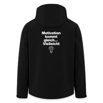 MOTIVATION? COMING SOON! IRONY, SARCASM, FUN - Men’s Recycled Softshell Jacket by Stanley/Stella - black - Back - AI Model Male 185 light (185cm)