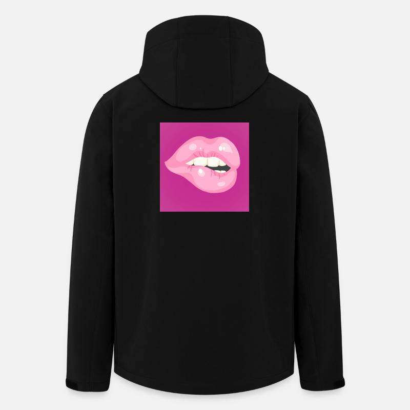 Glossy Pink Lip Bite on Magenta - Men’s Recycled Softshell Jacket by Stanley/Stella - black