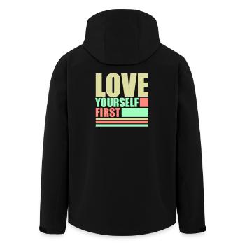 Love Yourself First Selbstliebe Selbstfürsorge - Recycelte Männer Softshell-Jacke von Stanley/Stella - Schwarz - Hinten - AI Model Male 185 light (185cm)