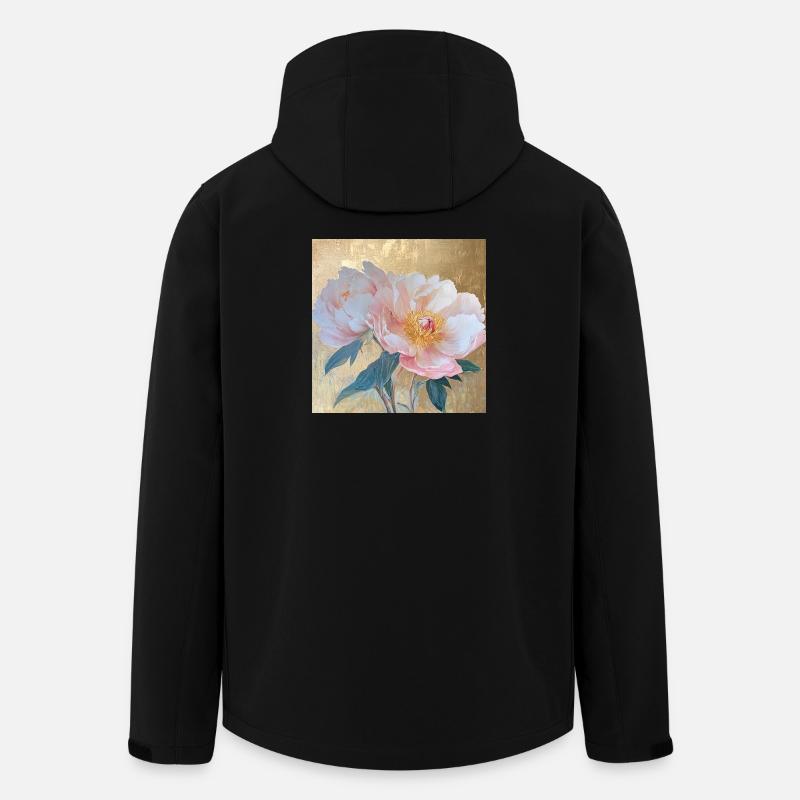 Fleurs élégantes de pivoines roses Goden - Veste softshell homme en polyester recyclé Stanley/Stella - noir
