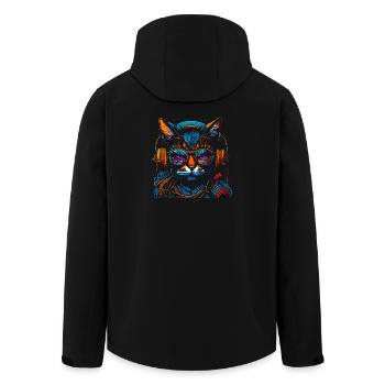 Neon DJ-Katze mit Kopfhörern - Recycelte Männer Softshell-Jacke von Stanley/Stella - Schwarz - Hinten - AI Model Male 185 light (185cm)