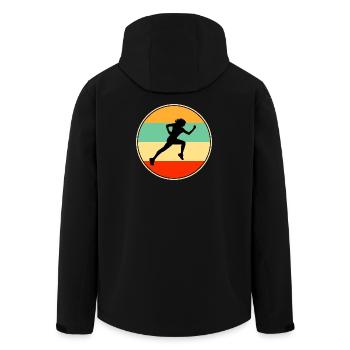Female Runner Retro Silhouette Vintage Sunset Art - Men’s Recycled Softshell Jacket by Stanley/Stella - black - Back - AI Model Male 185 light (185cm)