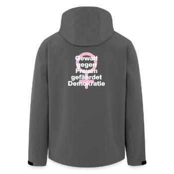 GEWALT GEGEN FRAUEN GEFÄHRDET DEMOKRATIE ♀ - Recycelte Männer Softshell-Jacke von Stanley/Stella - Anthrazit - Hinten - AI Model Male 185 light (185cm)