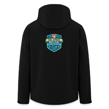 Viel Stress Wenig Pause Lächeln - Recycelte Männer Softshell-Jacke von Stanley/Stella - Schwarz - Hinten - AI Model Male 185 light (185cm)