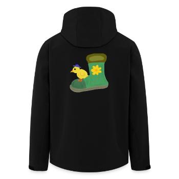 Küken auf Grünem Stiefel mit Blume - Recycelte Männer Softshell-Jacke von Stanley/Stella - Schwarz - Hinten - AI Model Male 185 light (185cm)