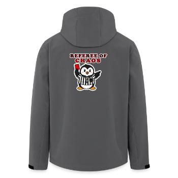 Funny Penguin Football Referee Soccer Sticker Art - Men’s Recycled Softshell Jacket by Stanley/Stella - anthracite - Back - AI Model Male 185 light (185cm)