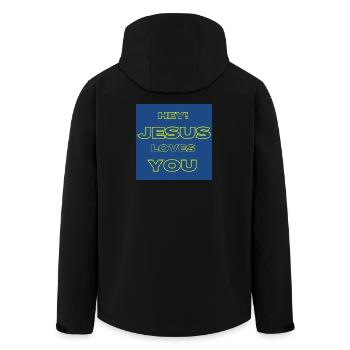 Hé Jésus t’aime Conception de texte jaune chrétien - Veste softshell homme en polyester recyclé Stanley/Stella - noir - Dos - AI Model Male 185 light (185cm)